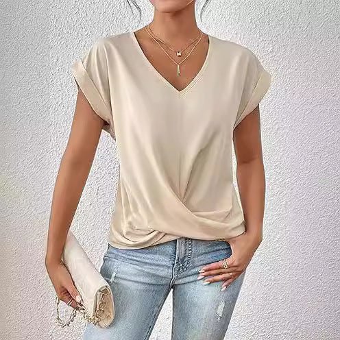 T-shirt d'été à manches courtes et nœud irrégulier pour femme - KaoKao