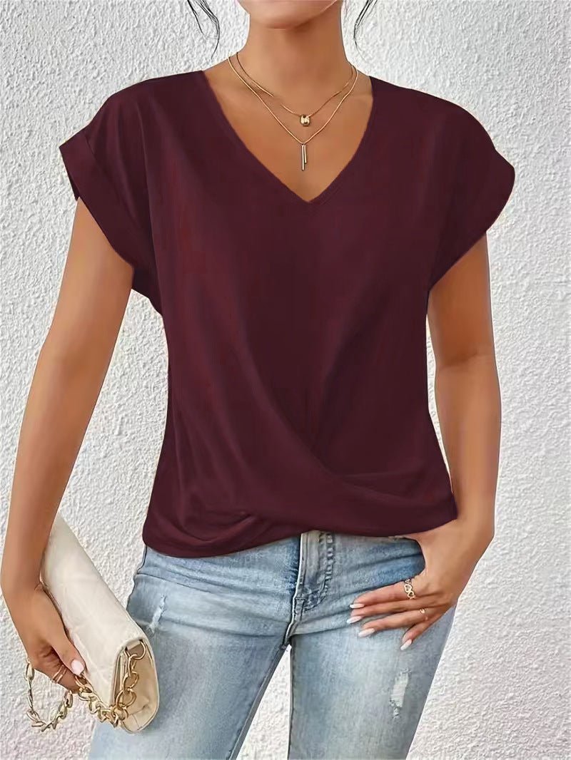 T-shirt d'été à manches courtes et nœud irrégulier pour femme - KaoKao