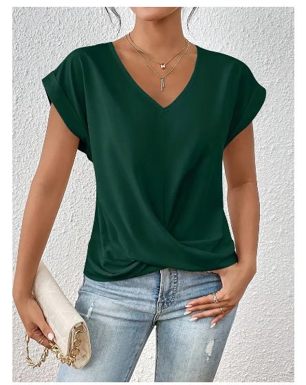 T-shirt d'été à manches courtes et nœud irrégulier pour femme - KaoKao