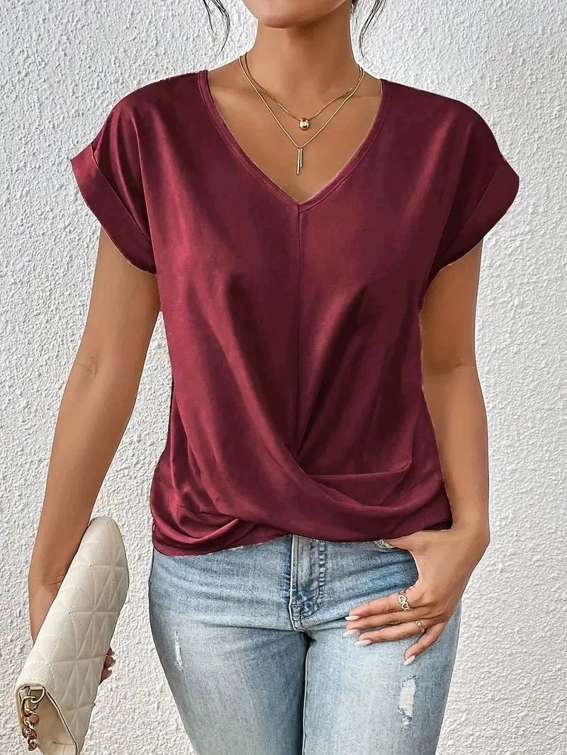 T-shirt d'été à manches courtes et nœud irrégulier pour femme - KaoKao