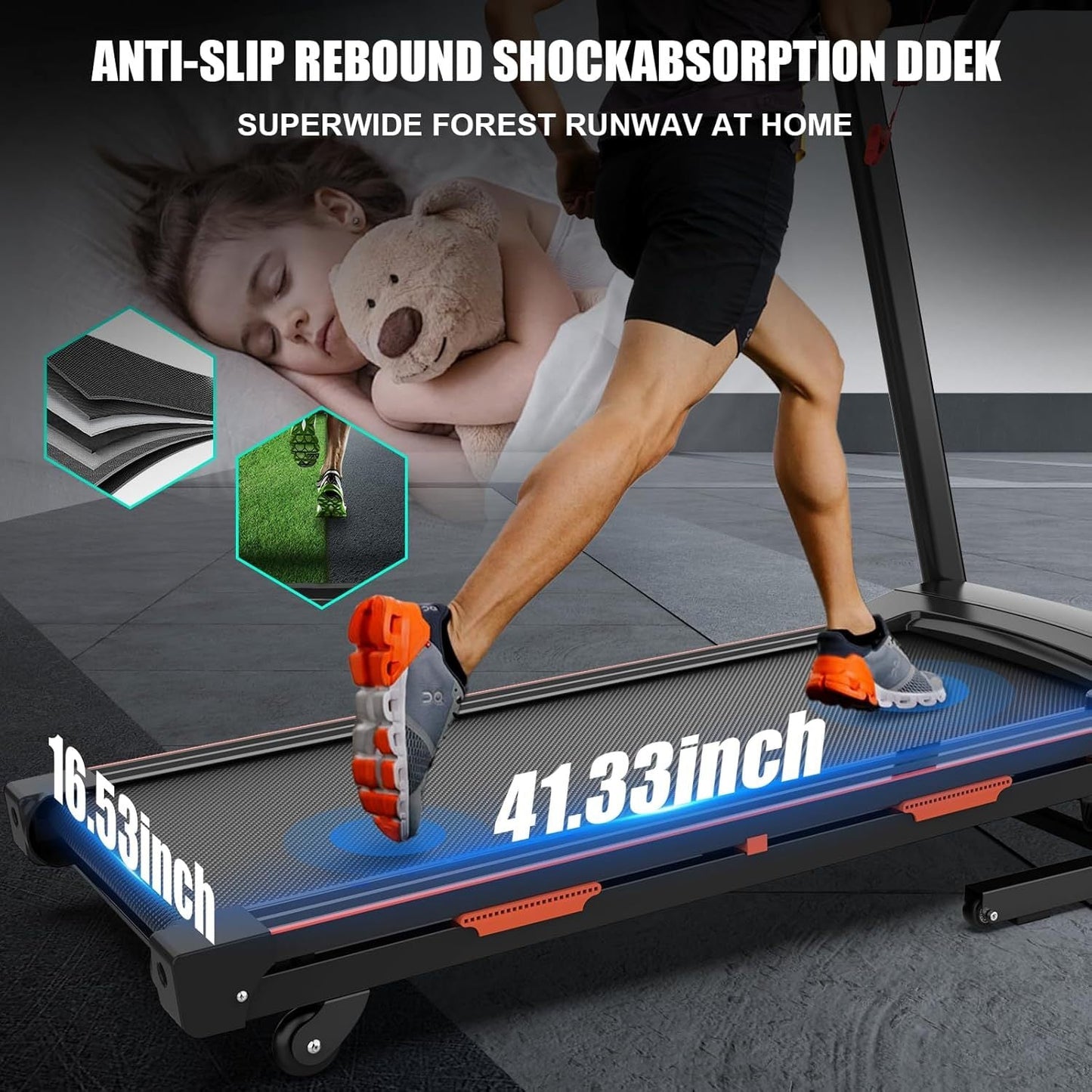 Tapis de course pliable à inclinaison automatique pour la maison, capacité d'environ 181,4 kg, puissance de 3,25 chevaux. Tapis de course électrique pliable. - KaoKao