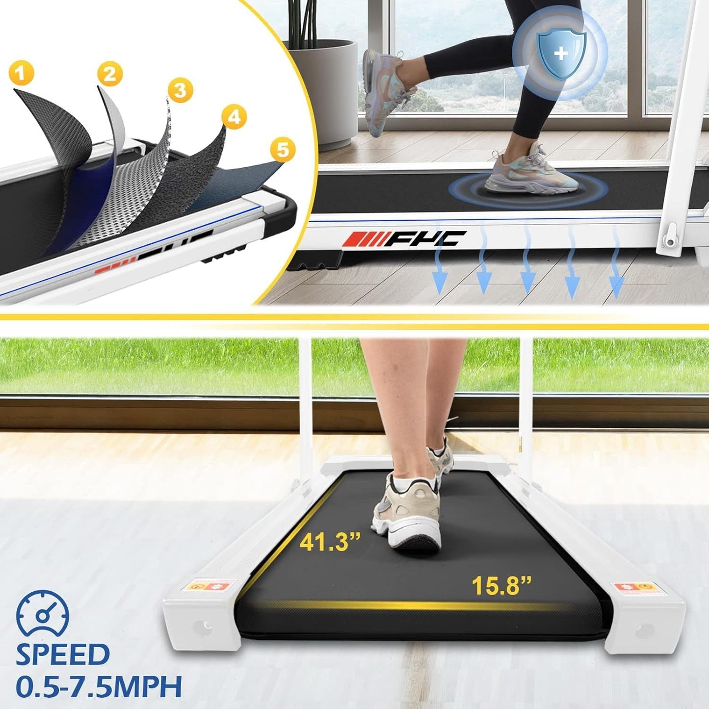 Tapis de course pliable, capacité de 136,1 kg (300 lb), tapis de course sous comptoir, tapis de marche avec poignée, petit tapis de course domestique, mini tapis de course pliable avec télécommande - KaoKao