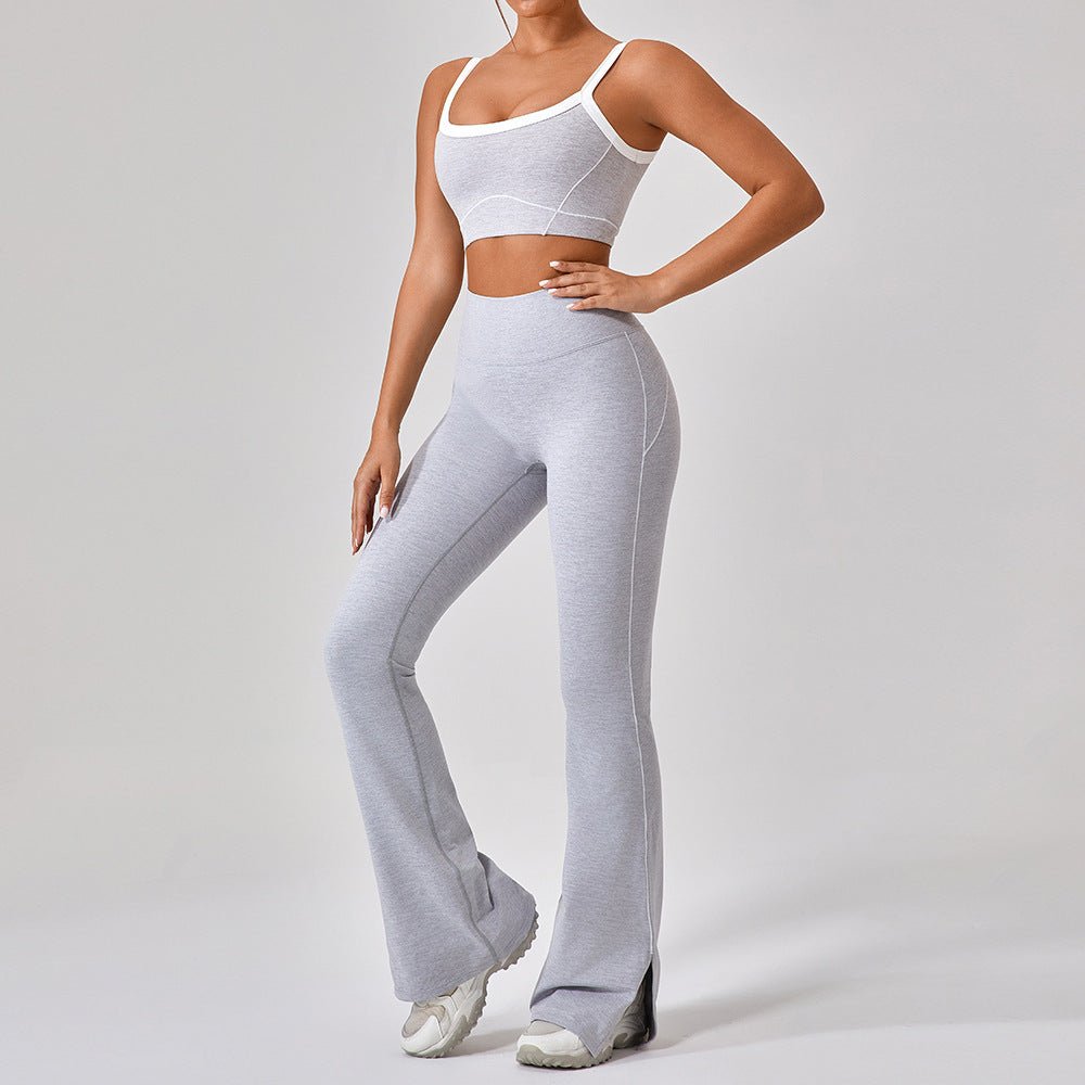 Tenues de yoga et de sport en plein air pour femmes, ensemble de fitness à bretelles spaghetti et couleurs contrastées - KaoKao