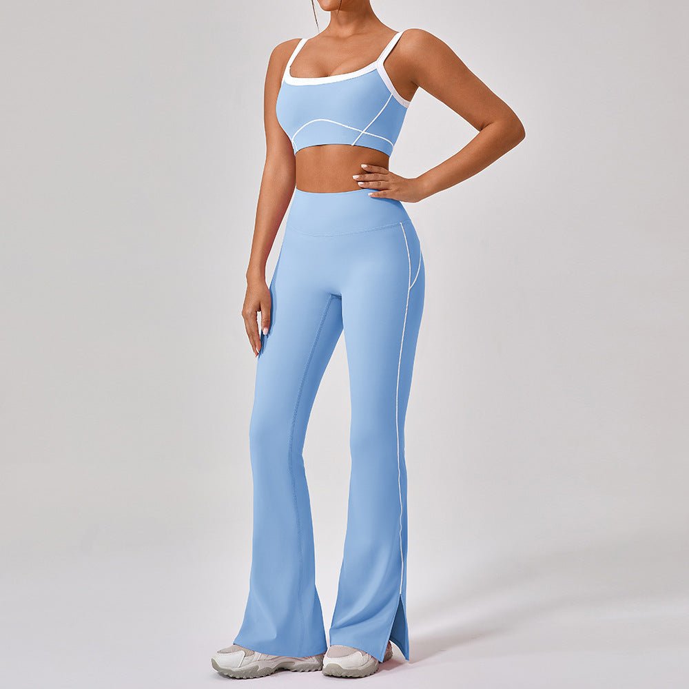 Tenues de yoga et de sport en plein air pour femmes, ensemble de fitness à bretelles spaghetti et couleurs contrastées - KaoKao