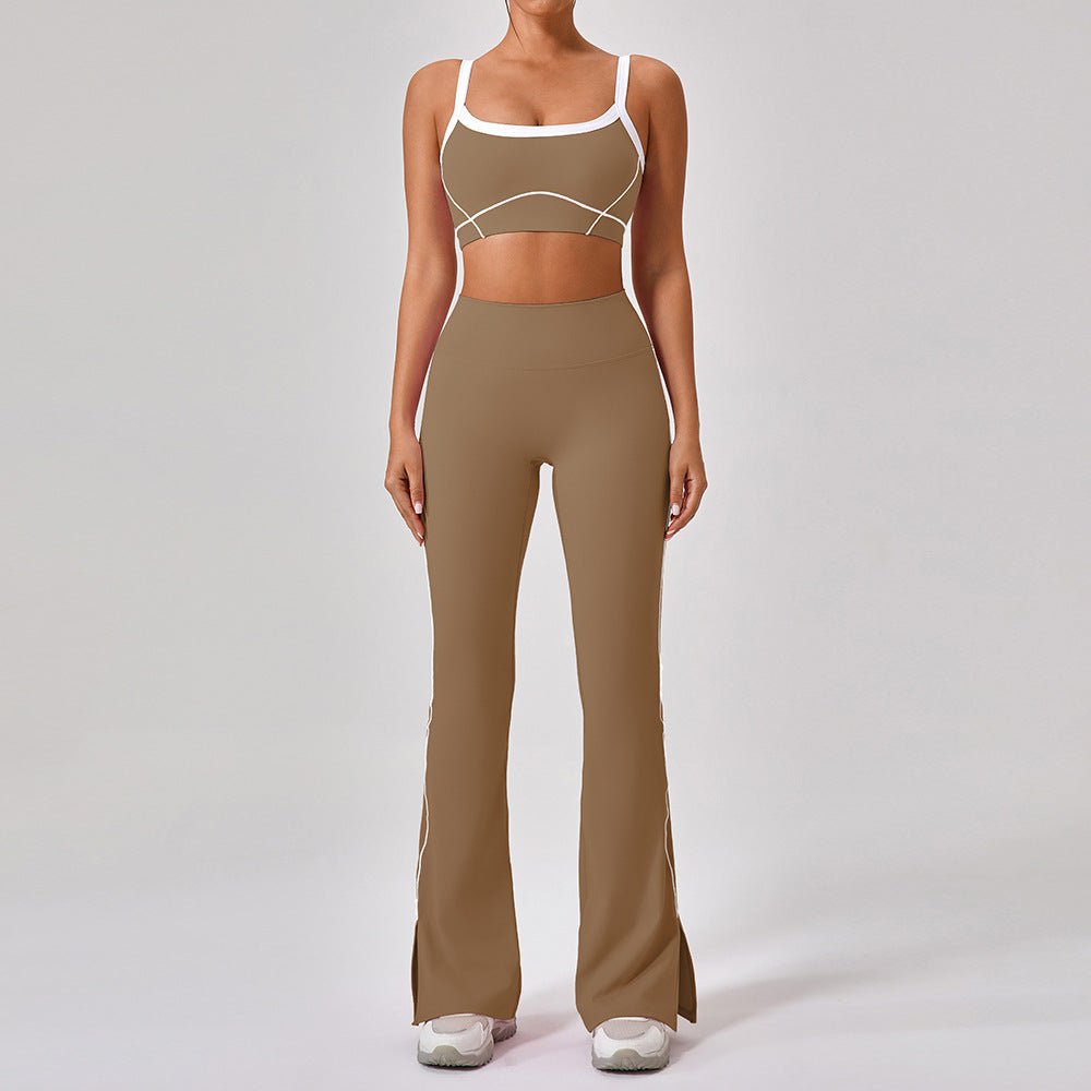 Tenues de yoga et de sport en plein air pour femmes, ensemble de fitness à bretelles spaghetti et couleurs contrastées - KaoKao