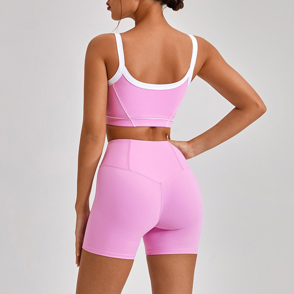 Tenues de yoga et de sport en plein air pour femmes, ensemble de fitness à bretelles spaghetti et couleurs contrastées - KaoKao