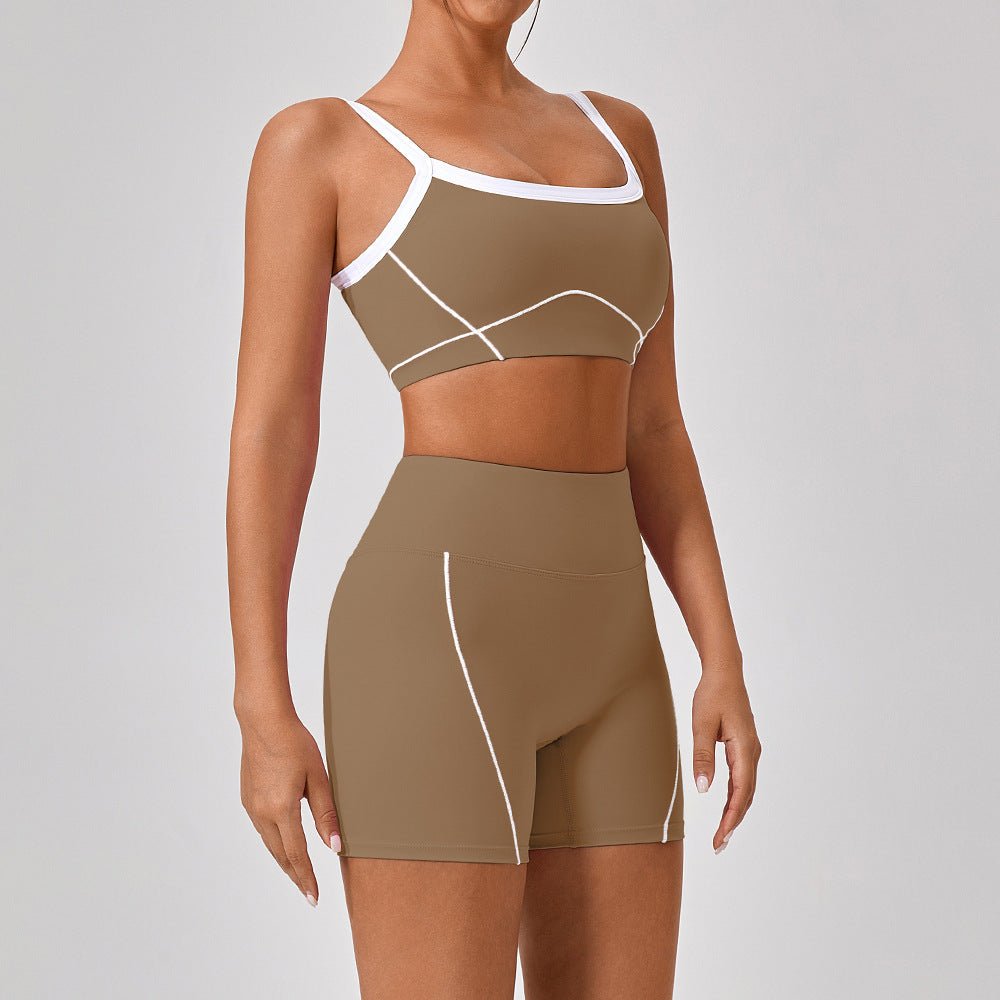 Tenues de yoga et de sport en plein air pour femmes, ensemble de fitness à bretelles spaghetti et couleurs contrastées - KaoKao