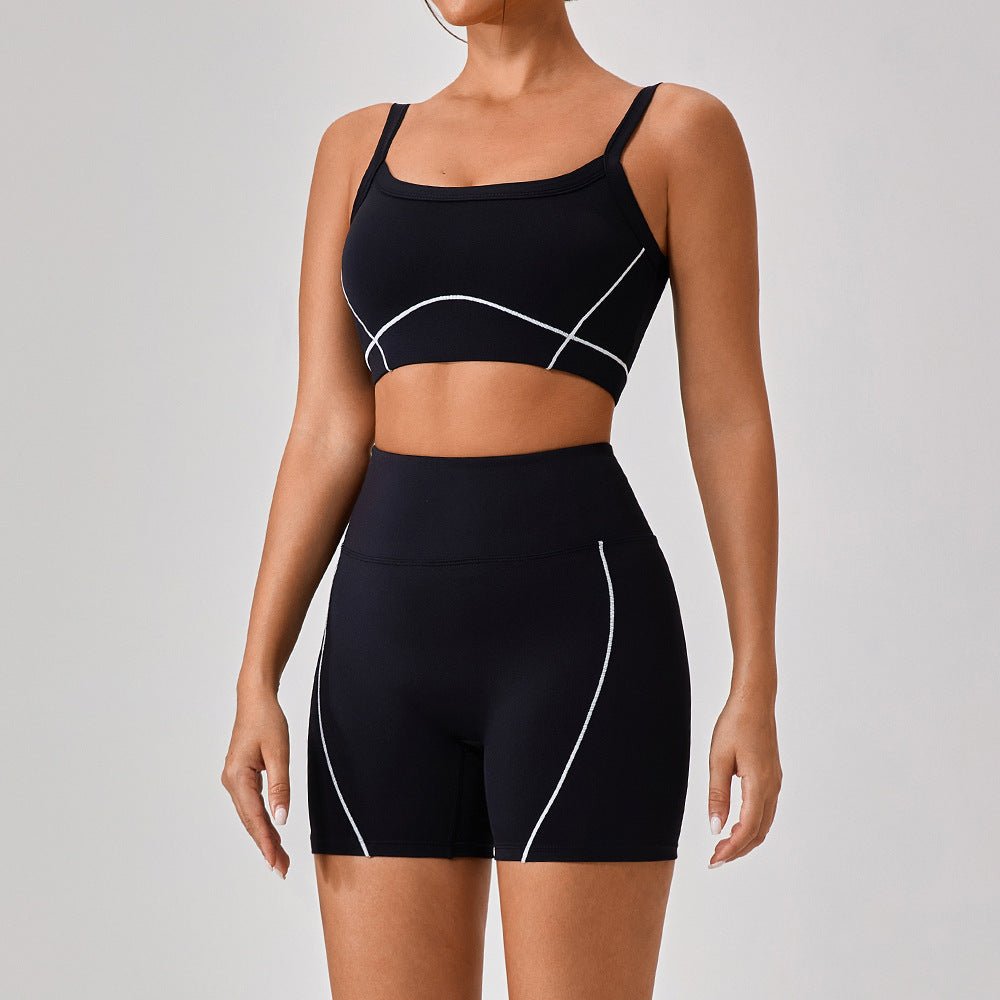 Tenues de yoga et de sport en plein air pour femmes, ensemble de fitness à bretelles spaghetti et couleurs contrastées - KaoKao