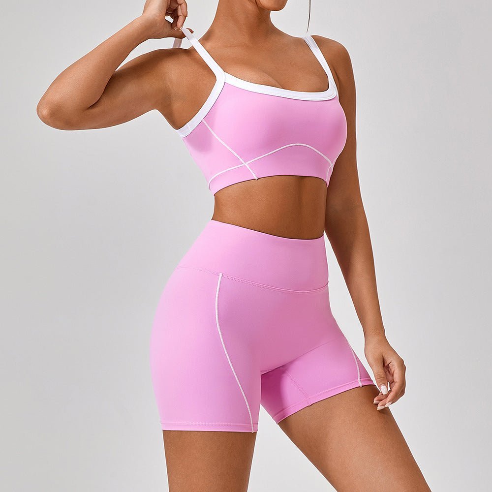 Tenues de yoga et de sport en plein air pour femmes, ensemble de fitness à bretelles spaghetti et couleurs contrastées - KaoKao