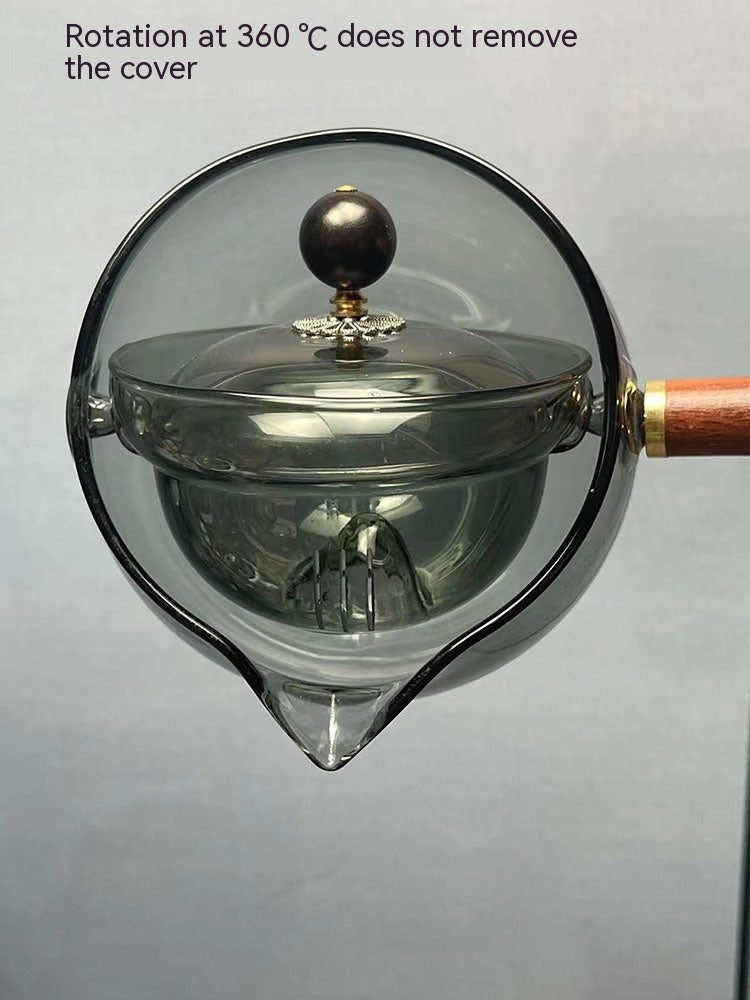 Théière en verre semi - automatique rotative résistante à la chaleur, préparation du thé paresseuse avec infuseur et poignée en bois, accessoires de bureau et de maison, gadgets de cuisine - KaoKao