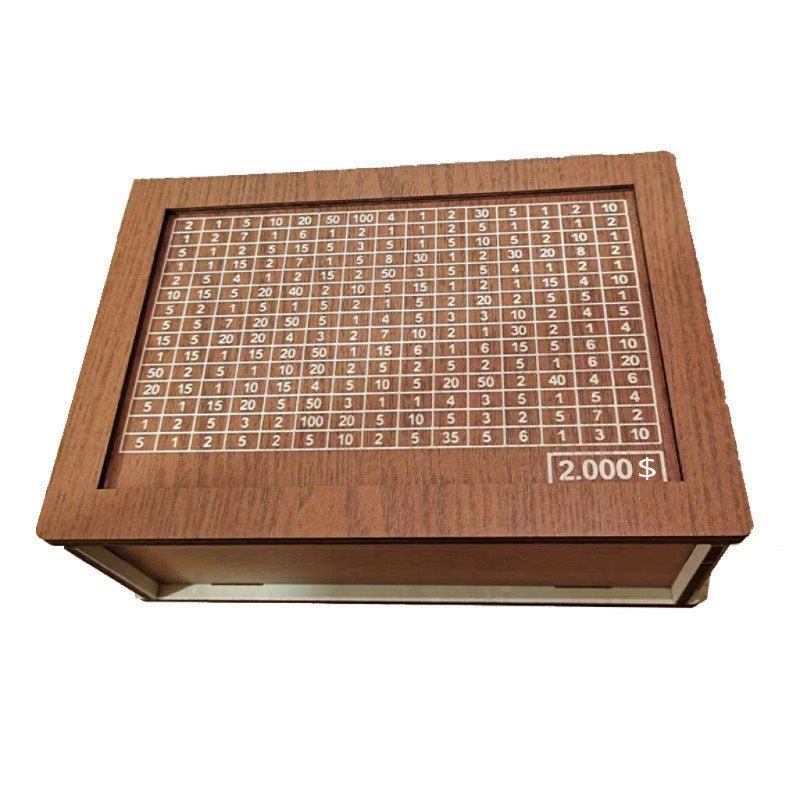 Tirelire en bois réutilisable avec objectif d'épargne et chiffres à cocher. Favorise l'habitude d'épargner. - KaoKao