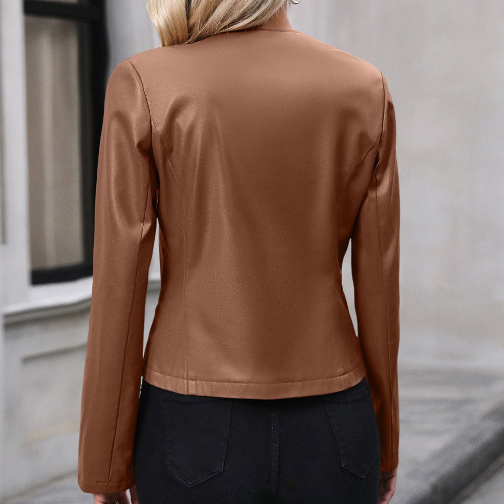 Veste de moto décontractée à manches longues et couleur unie pour femme - KaoKao