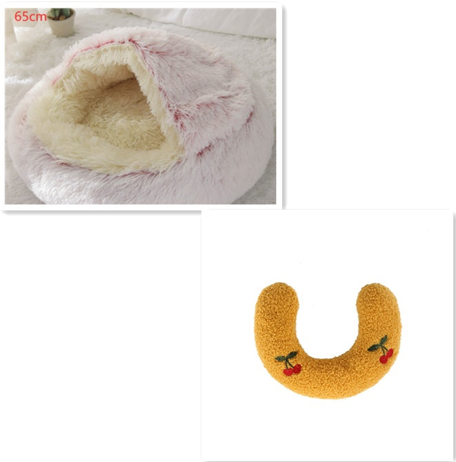 Lit pour chien et chat 2 en 1, lit d'hiver pour animaux, maison ronde en peluche chaude, lit doux en peluche longue pour animaux de compagnie, produits pour animaux.