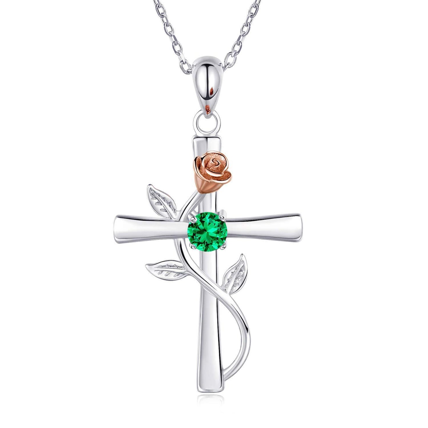 Collier en croix rose avec pendentif en pierres précieuses de mode, pierres de naissance de 12 mois, cadeau pour la Saint-Valentin ou un anniversaire.