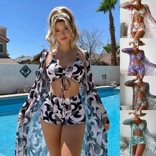 Maillot de bain 3 pièces pour femme avec cardigan à manches longues et bikini à la mode pour l'été