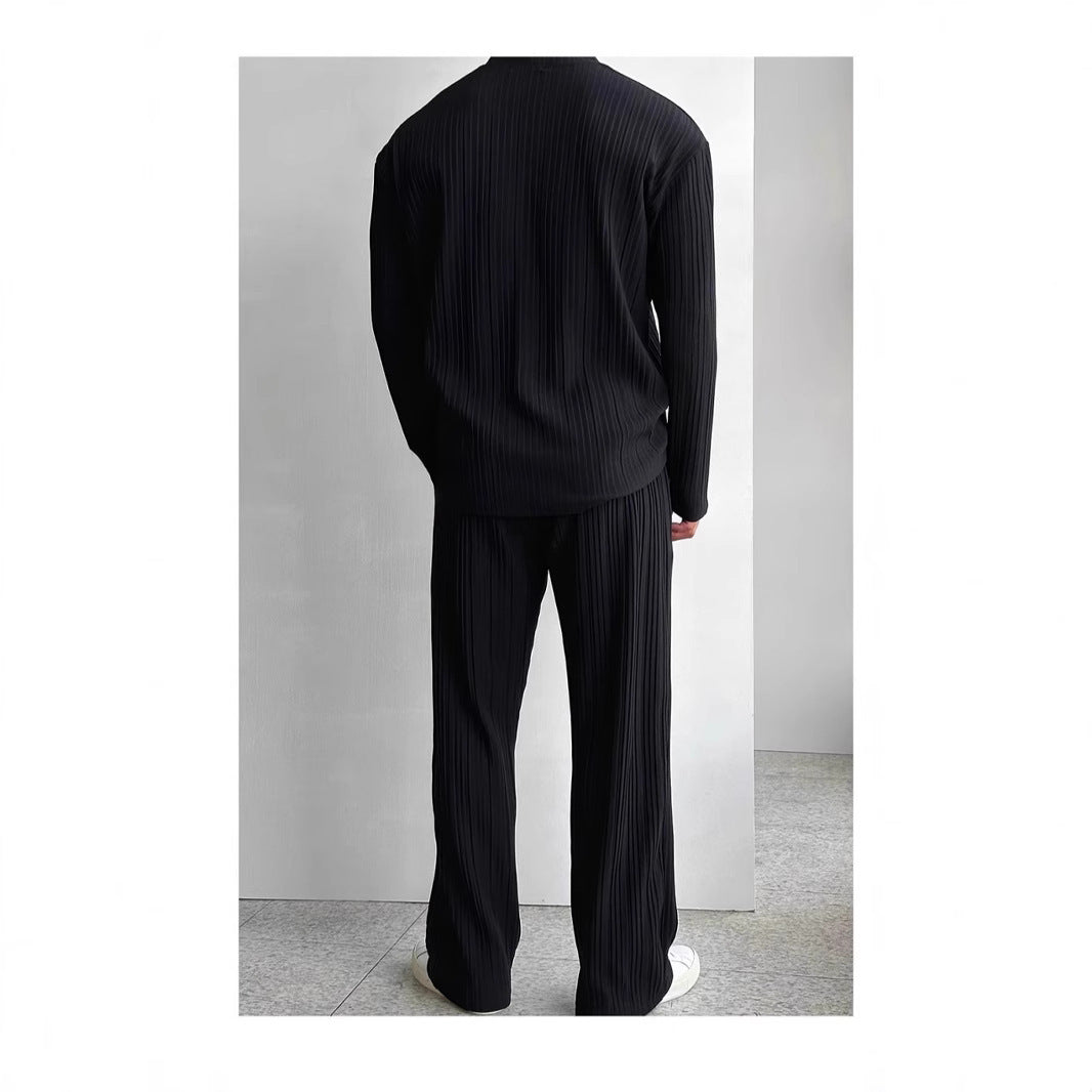 Costume décontracté pour homme avec chemise boutonnée et pantalon à manches longues