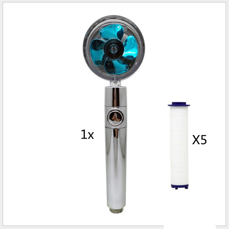 Pommeau de douche à hélice avec bouton d'arrêt et filtre en coton Buse de douche à main haute pression turbocompressée