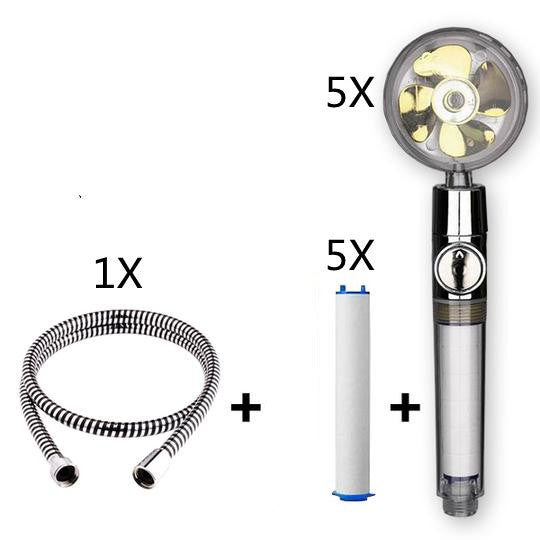 Pommeau de douche à hélice avec bouton d'arrêt et filtre en coton Buse de douche à main haute pression turbocompressée