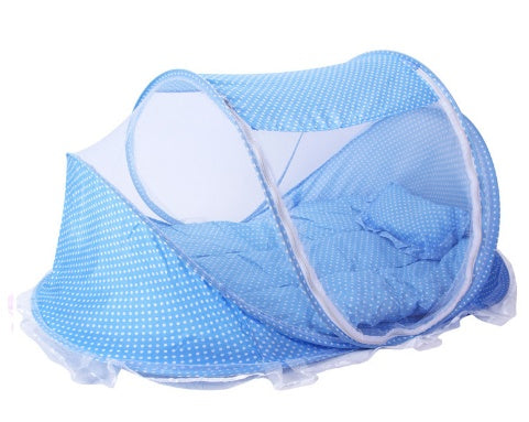 Lit de bébé pliable avec filet et oreiller, ensemble de 2 pièces.