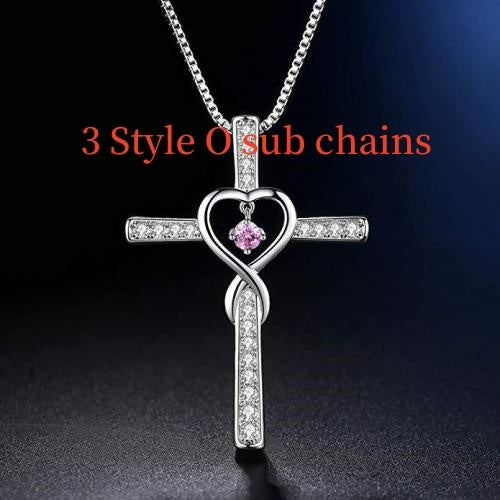 Collier avec pendentif en cristal et pierre de naissance en forme de croix chrétienne, amour infini, Dieu en qui nous avons confiance, pierres précieuses colorées, collier en forme de cœur en zircon, bijoux pour femmes