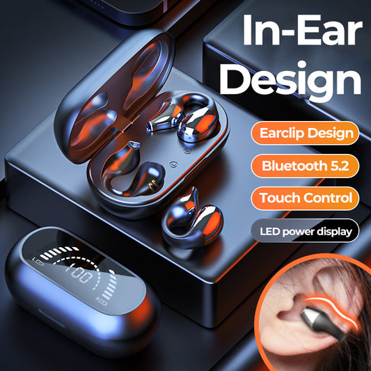 Casque d'écoute à conduction osseuse avec clip d'oreille, compatible Bluetooth 5.2, écouteurs sans fil HIFI, mains libres, tactiles, casque de sport à suppression de bruit avec micro