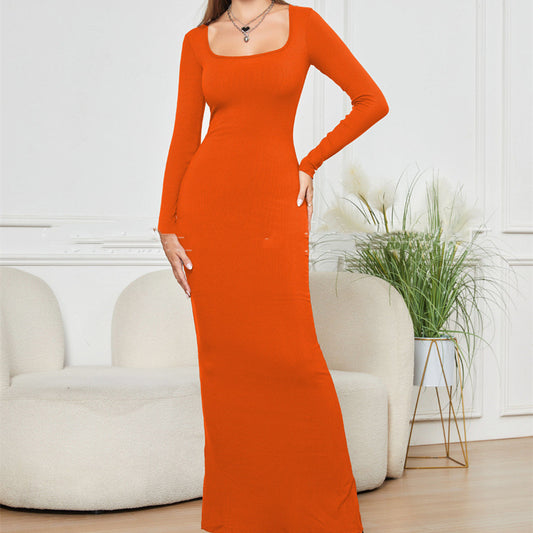 Double-layer long-sleeved slim dress with lining, contracting the belly and raising the hips, two in one.