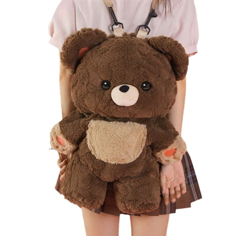 Sac de couple ours d'amour mignon sac en peluche polyvalent sac à dos épaule poupée petit sac d'école femmes hommes sacs marron