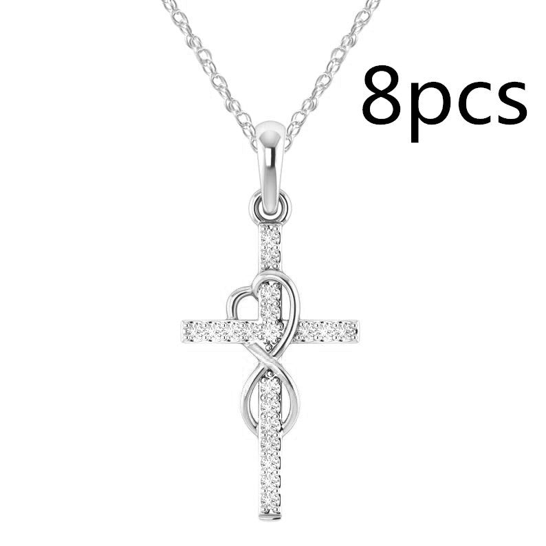 Pendentif en alliage avec diamant et collier croix à huit caractères.