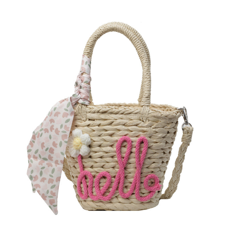 Sac à main tissé pour femme, sac à bandoulière en paille avec lettres tendance