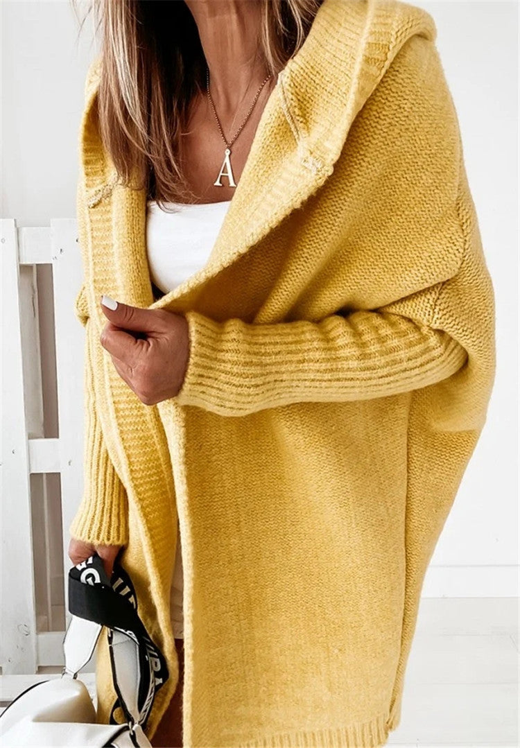 Cardigan à capuche à manches chauve-souris, oversized, ample, de couleur unie, pour femmes.