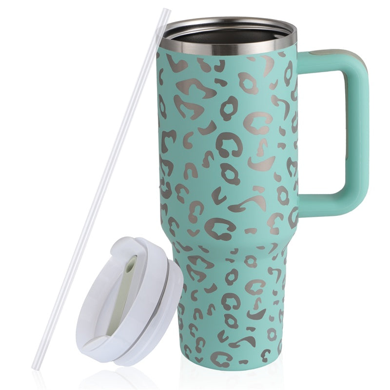 Tasse à café en paille de 40 oz avec poignée, bouteille d'eau portable en acier inoxydable pour voiture, grande capacité, tasse de voyage sans bisphénol A