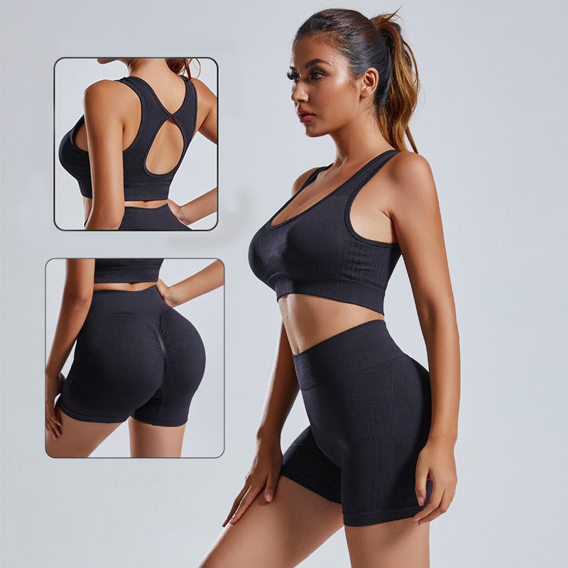 Ensemble de yoga 2 pièces pour femmes, débardeur et short, tenue de sport sans couture, vêtements de gym, leggings taille haute, tenues de fitness.