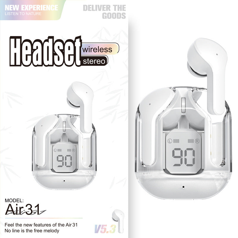 Nouveau mini casque sans fil transparent Bluetooth avec affichage numérique, réduction de bruit ENC, véritable sans fil, musique sportive.