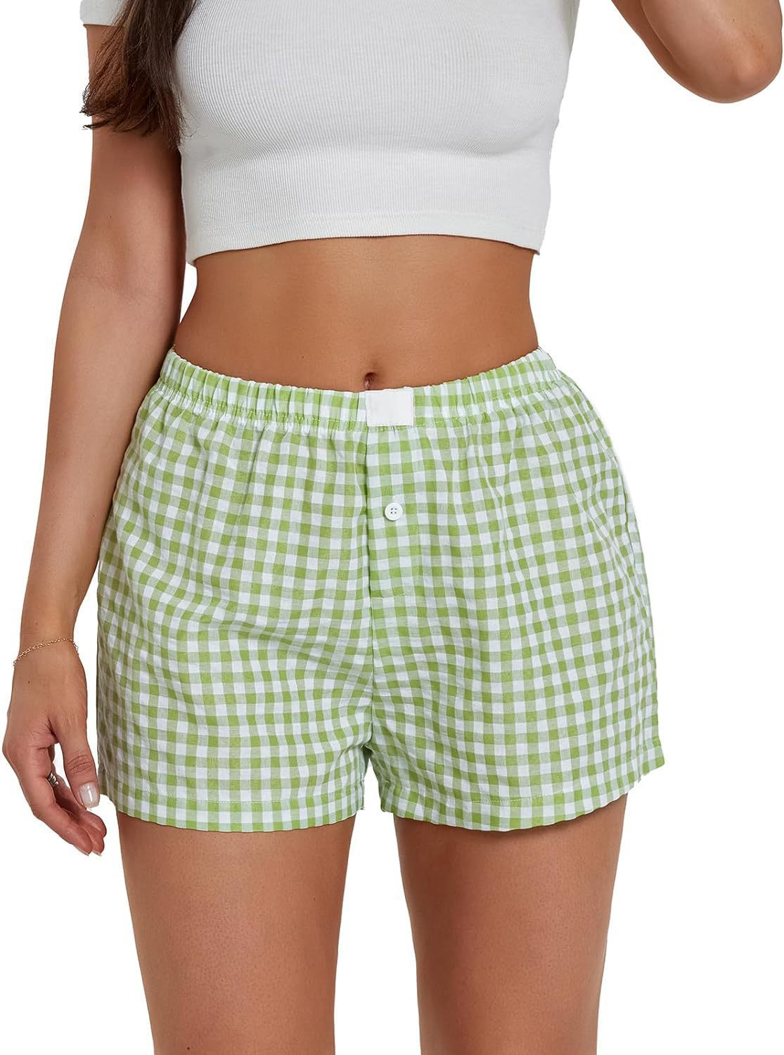 Short de plage à carreaux simple pour femme, pantalon ample et décontracté