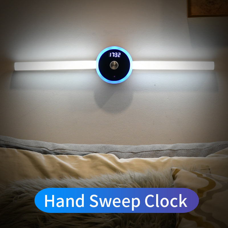 Lumière de cabinet intelligente avec horloge, capteur de lumière, lumière LED amovible pour armoire, interrupteur à balai manuel.