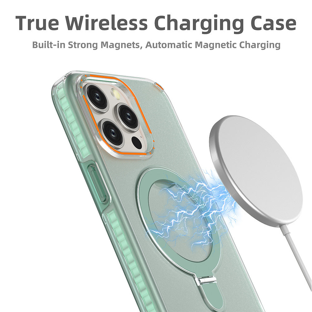 Nouvelle coque de téléphone magnétique colorée avec support et couvercle pour charge sans fil transparent Magesafe.