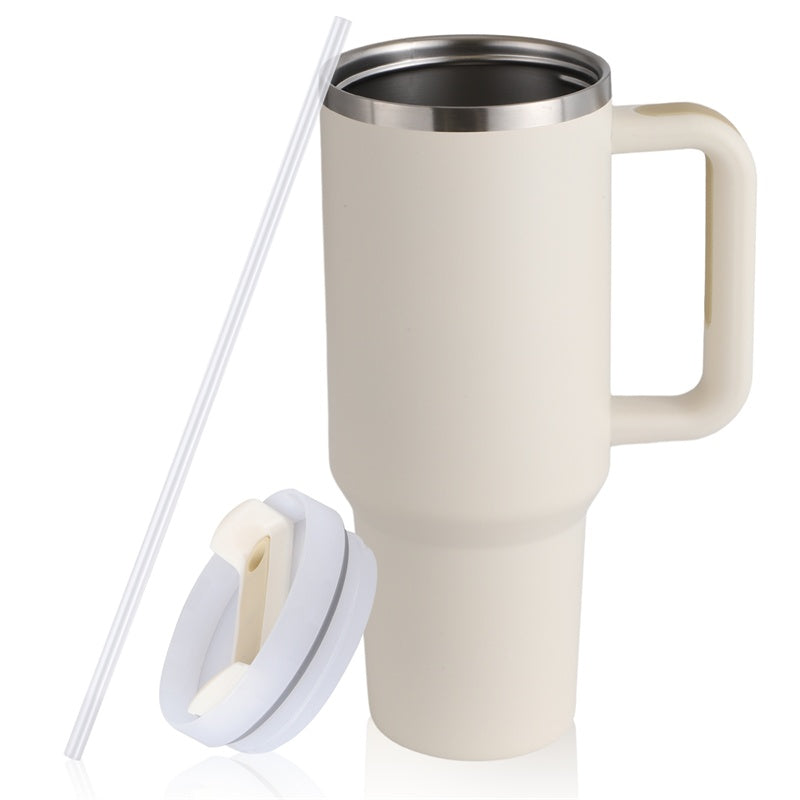 Tasse à café en paille de 40 oz avec poignée, bouteille d'eau portable en acier inoxydable pour voiture, grande capacité, tasse de voyage sans bisphénol A