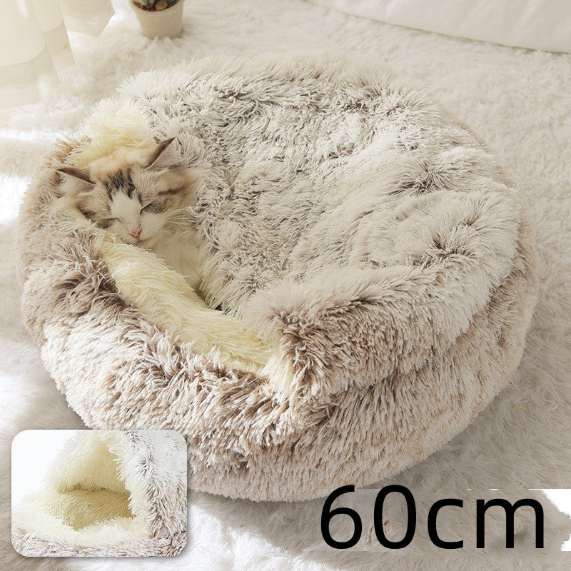 Lit pour chien et chat 2 en 1, lit d'hiver pour animaux, maison ronde en peluche chaude, lit doux en peluche longue pour animaux de compagnie, produits pour animaux.