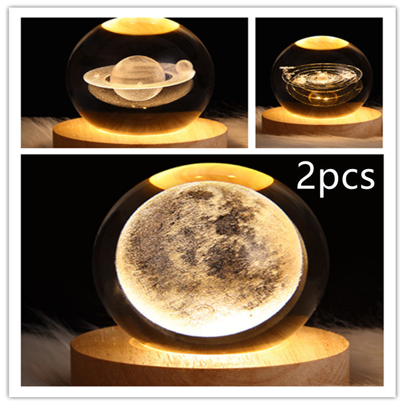 Lampe de table en cristal galaxie LED, lampe 3D de planète et de lune, décoration de chambre pour enfants, fête d'anniversaire pour enfants.