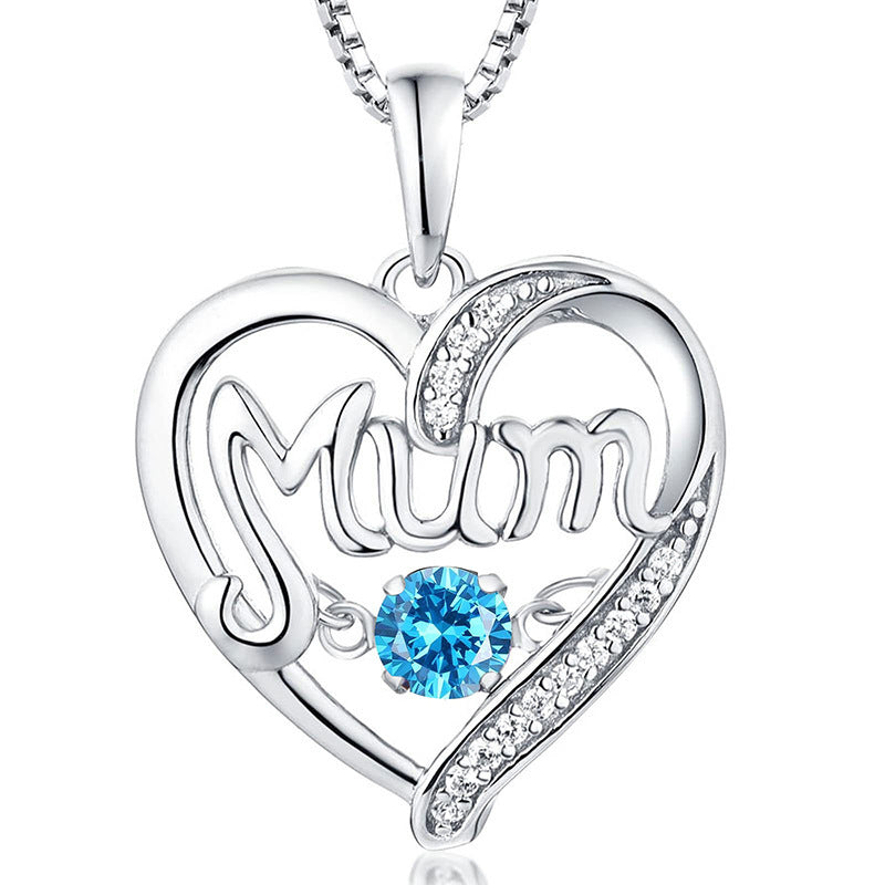 Collier MoM en argent S925 avec cœur pulsatile, cadeau de fête des mères, pendentif intelligent avec pierres de naissance