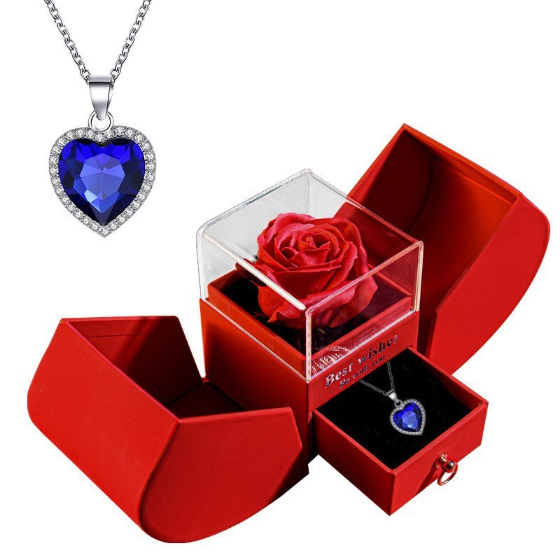 Coffret cadeau pomme rose éternelle collier femme bijoux mariage Saint Valentin