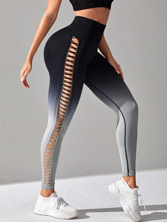 Pantalon de yoga taille haute dégradé pour femme, legging découpé, levage des fesses, collants longs athlétiques pour entraînement de fitness, vêtements de sport respirants