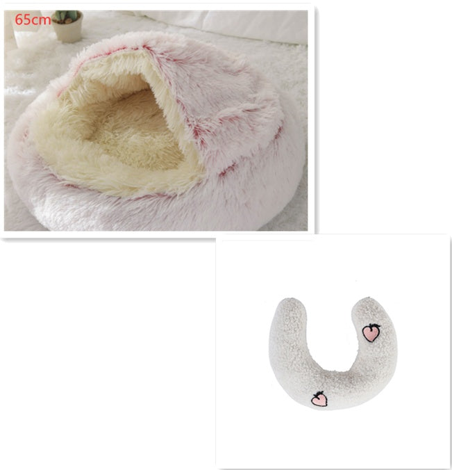 Lit pour chien et chat 2 en 1, lit d'hiver pour animaux, maison ronde en peluche chaude, lit doux en peluche longue pour animaux de compagnie, produits pour animaux.