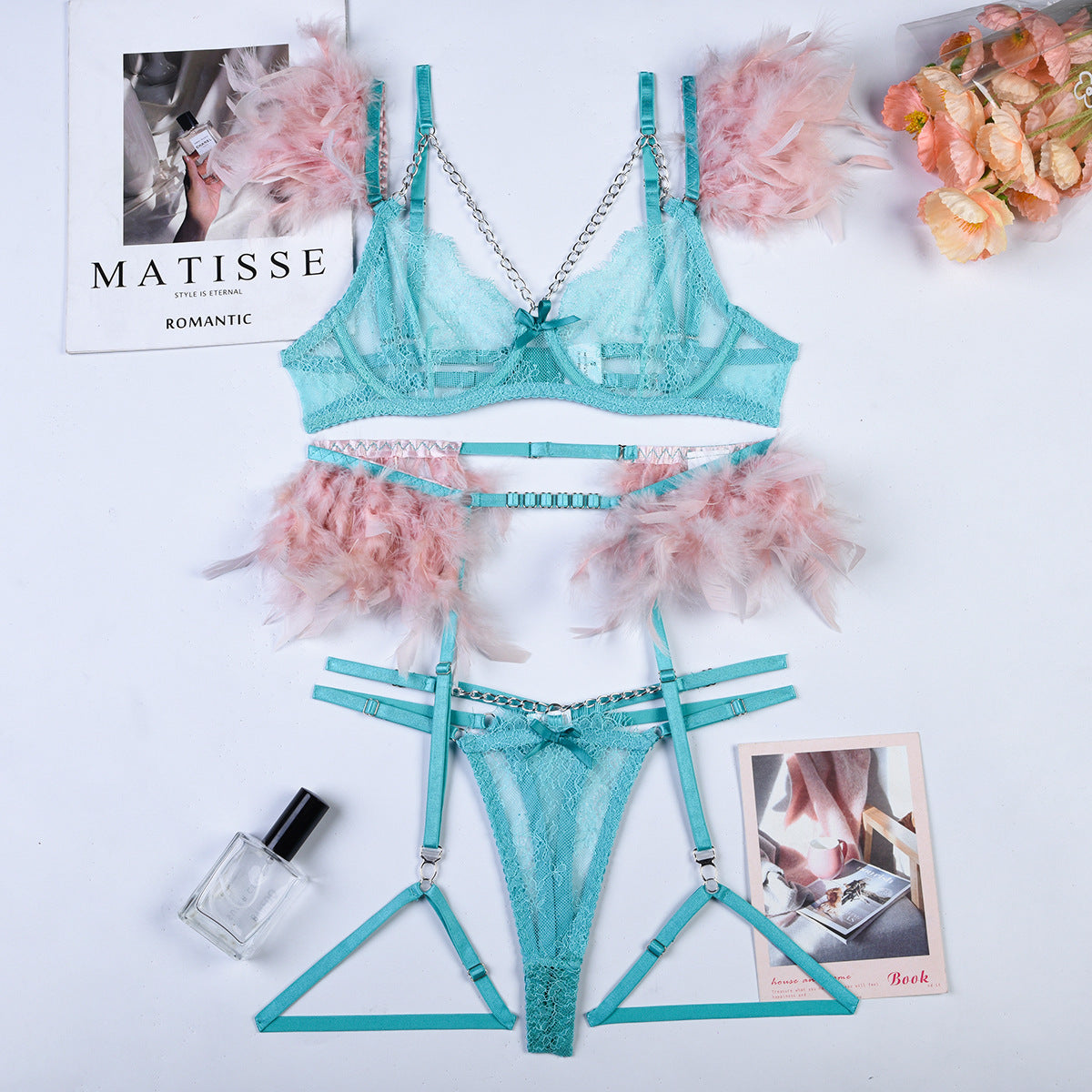 Lingerie sexy en dentelle avec chaînes de Noël pour femmes