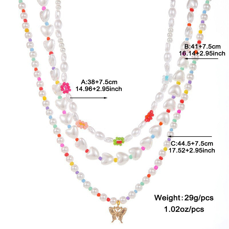 Collier multi-rangs de perles incrustées plaqué or pour femme