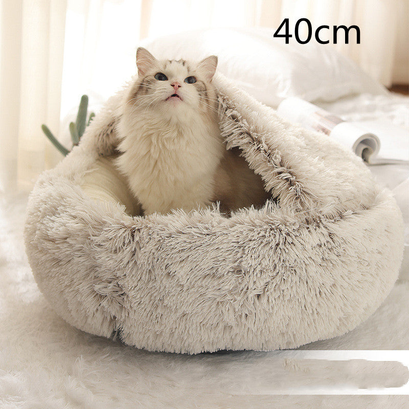 Lit pour chien et chat 2 en 1, lit d'hiver pour animaux, maison ronde en peluche chaude, lit doux en peluche longue pour animaux de compagnie, produits pour animaux.