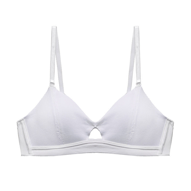 Soutien-gorge côtelé français fin sans rebord en acier européen et américain sexy et simple