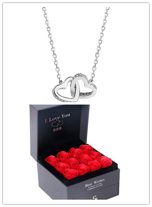 Coffret cadeau collier rose, cadeau parfait pour la Saint-Valentin.