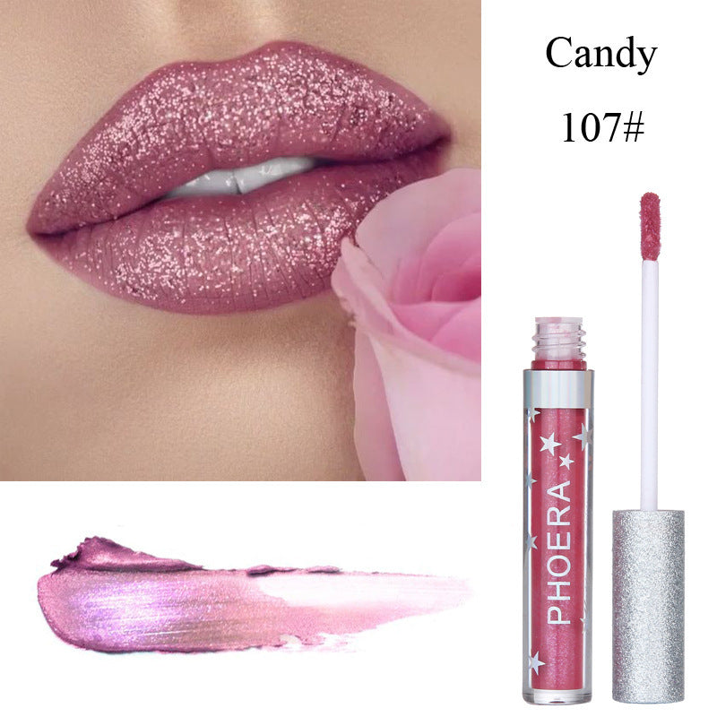 Rouge à lèvres liquide hydratant couleur bonbon, imperméable et pailleté, maquillage longue tenue