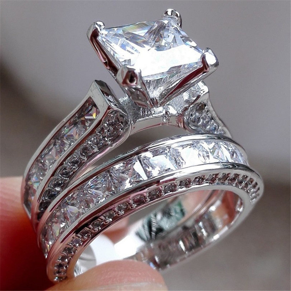 Bagues de couple de charme de nouveau style pour elle et lui, couleur argent, taille princesse, CZ, anniversaire, promesse, mariage, fiançailles